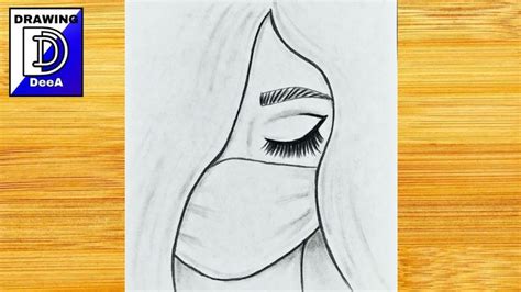 Girl with face mask protection easy sketch step-by-step/ Easy drawings for beginners/ Pencil ...