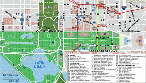 Washington dc belangrijkste bezienswaardigheden kaart - Kaart van de belangrijkste ...