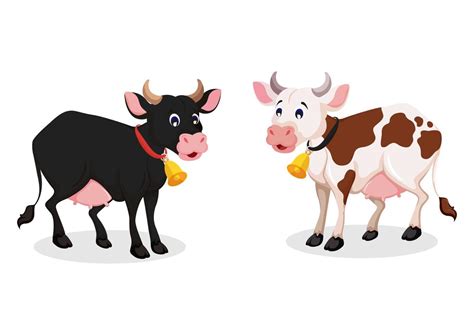 Two different colored cows isolated on white background. Cartoon Cow ...