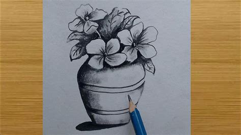 how to draw flower pot drawing easy step by step / drawing for beginners - YouTube