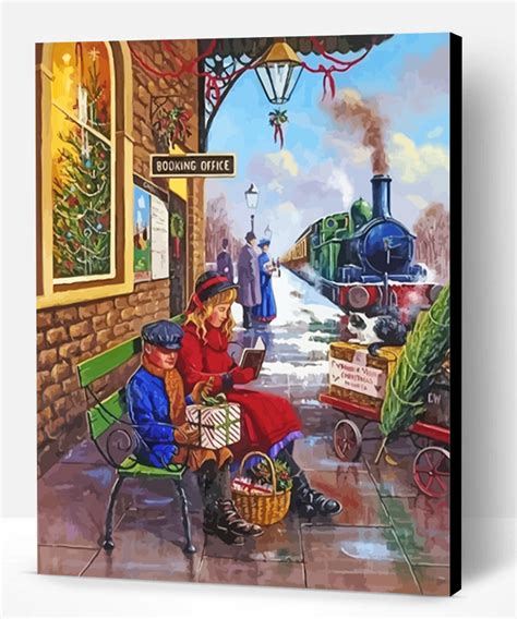 Vintage Christmas Train Station Paint By Numbers - Paint By Numbers PRO