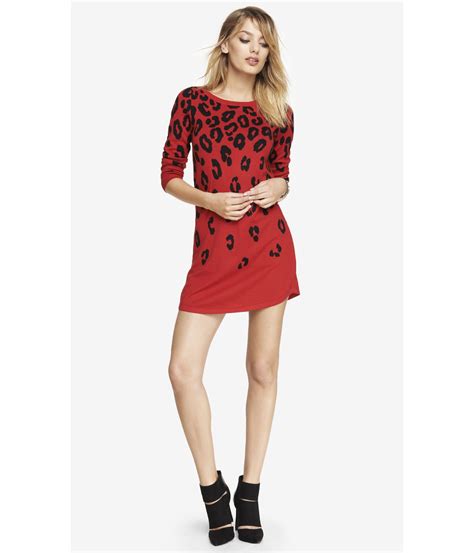 Express Red Leopard Print Sweater Dress in Red | Lyst