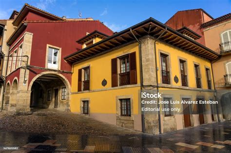 Beautiful Street In The Old Town Of The Beautiful City Of Aviles With Its Historic Buildings ...