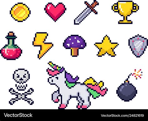 Pixel game items retro 8 bit games art pixelated Vector Image