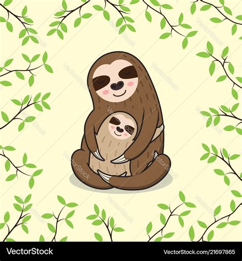 Cute sleeping mom and baby sloth banner Royalty Free Vector