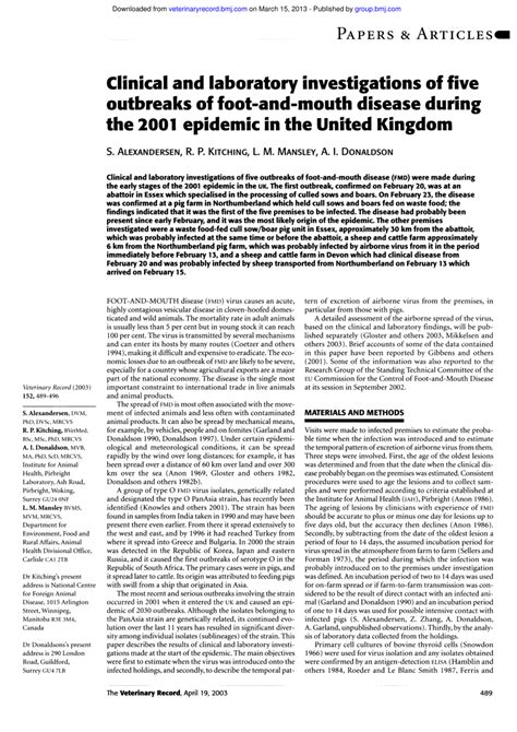 (PDF) Clinical and laboratory investigations of five outbreaks of foot-and-mouth disease during ...