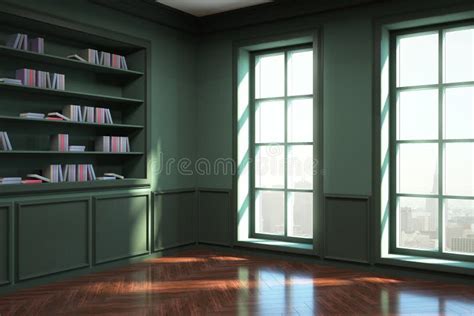 Modern Green Library Interior Stock Illustration - Illustration of creative, city: 116029450