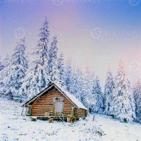 cabin in the mountains in winter. 6539384 Stock Photo at Vecteezy