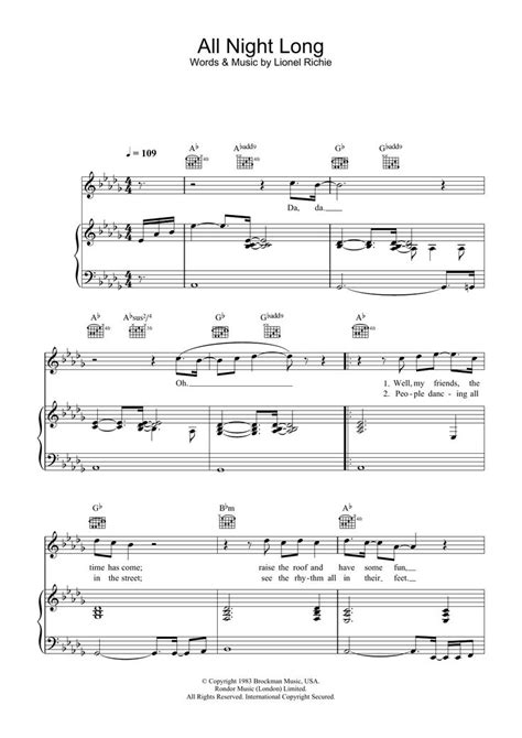 all night long sheet music for voice and piano