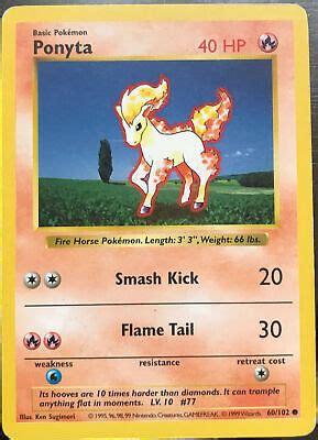 Original Rare Ponyta 1995 Pokemon Card First Base Set, SHADOWLESS Mint ...