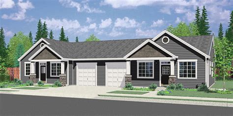 Single Story Duplex House Plan: 3 Bedroom, 2 Bath, With Garage