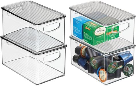 mDesign Plastic Deep Storage Bin Box Container with Lid and Built-In Handles - Organization for ...