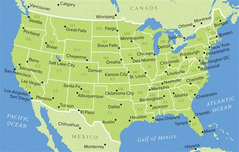 Map of states and major cities in the United States Stock Images