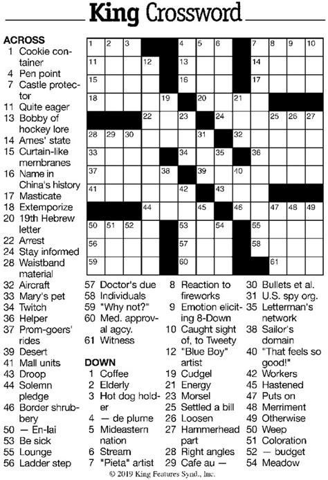 King Crossword Puzzle: May 30, 2019 - Whitman County Gazette