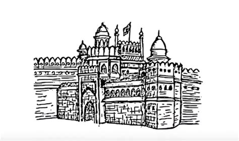 How to draw "Red Fort-Lal Quila" pencil drawing step by step | Step by ...