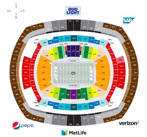 Metlife stadium seating map - Jets seating map (New York - USA)