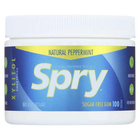 Spry Natural Peppermint Xylitol Gum (Sugar Free) 100ct Tub | Xylitol ...