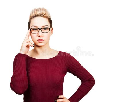 Portrait Of Beautiful Businesswoman In Glasses By An Ophthalmologist. Isolated On White ...