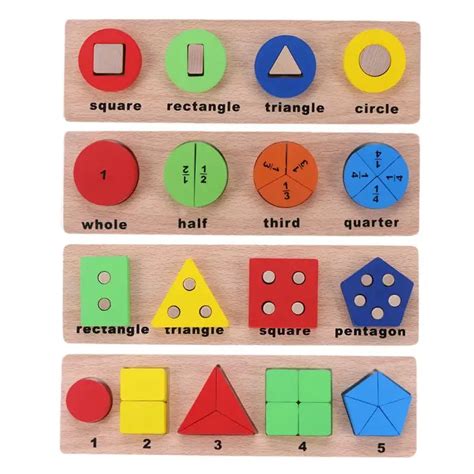 Wooden Geometric Puzzle Board Toy Wood Mathemetic Account BuildingBlock Model Geometry Shape ...