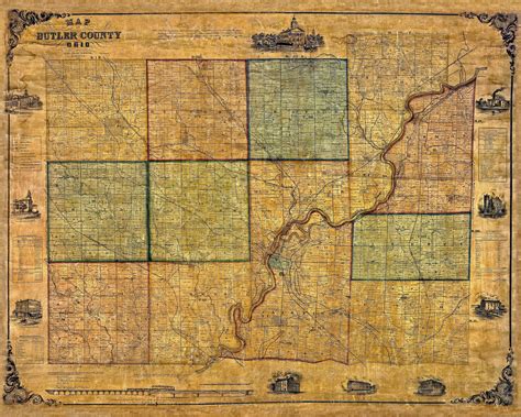 Butler County, Ohio vintage map c.1855 | Butler county, Ohio history, Historical society