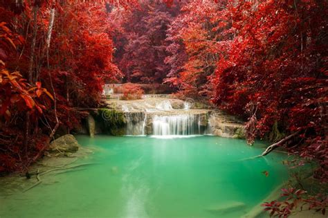 Deep Forest Waterfall at Erawan Waterfall National Park Kanjanaburi Thailand Stock Image - Image ...