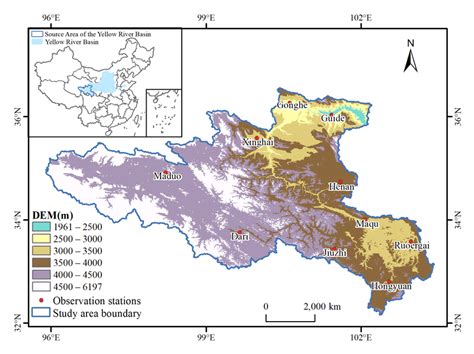 Elevation of the Yellow River Source Region and position of ...