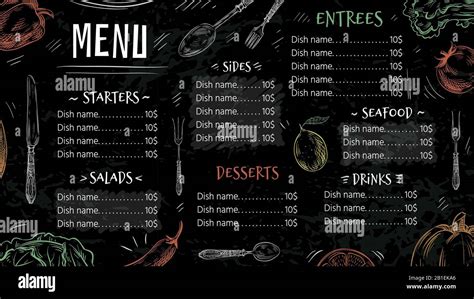 Vintage restaurant menu. Hand drawn food, cafe menus and kitchen poster vector template ...