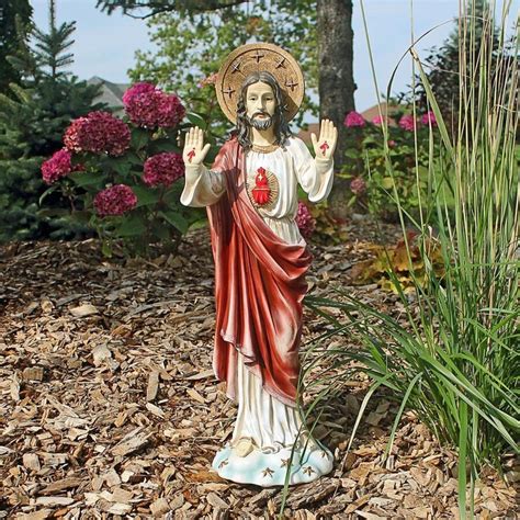 23.5" White and Red Sacred Heart of Jesus Outdoor Garden Statue - Walmart.com - Walmart.com