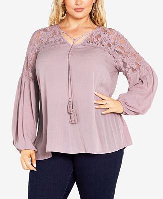 AVENUE Plus Size Marcia Lace Long Sleeve Top - Macy's