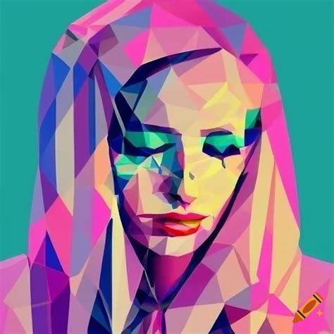 Retro style polygon portrait of a girl with plants