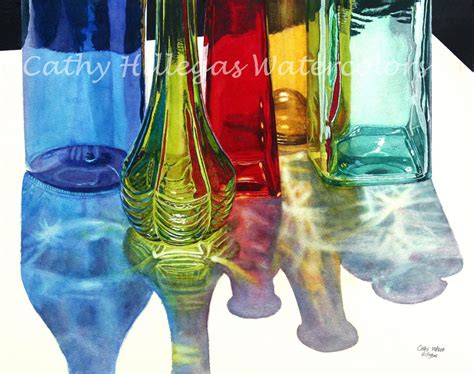 Glass Bottles in Sun Art Watercolor Painting Print 11x14 - Etsy