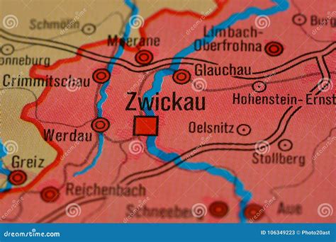 The Word ZWICKAU on the Map Stock Image - Image of town, object: 106349223