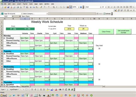 Weekly Work Schedule Excel spreadsheet | Free source code, tutorials and articles
