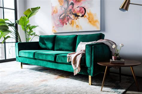 Lexington Velvet Sofa (Green) - Edloe Finch Furniture Co. | Green sofa living room, Green sofa ...