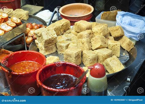 Stinky Fried Tofu at a Hong Kong Street Food Stall Stock Image - Image ...