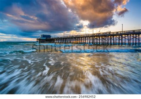 Waves Pacific Ocean Newport Pier Sunset Stock Photo (Edit Now) 256982452