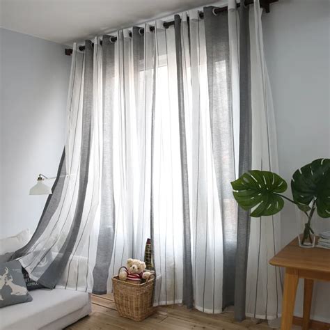 Translucidus White Gray Striped Modern Cotton Linen Bedroom Sheer Curtains for Living Room Tulle ...