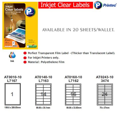 Inkjet Clear Labels | Shalmay Stationers