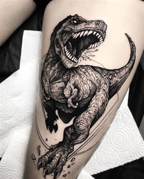 Incredible T-rex tattoo on the thigh done by @dmitriy.tkach | www ...