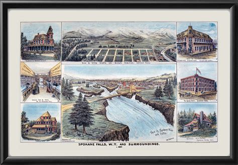 Spokane Falls WA 1889 Restored Map | Vintage City Maps