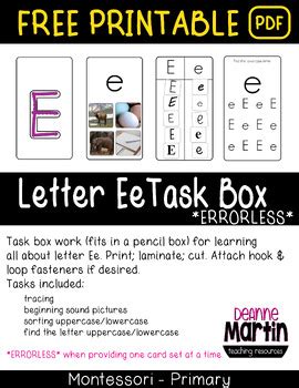 Letter E Task Box Cards FREE by DeAnne Martin | TPT