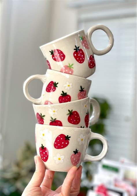 Strawberry Mugs | Pottery painting designs, Ceramics ideas pottery, Handmade ceramics | Diy ...