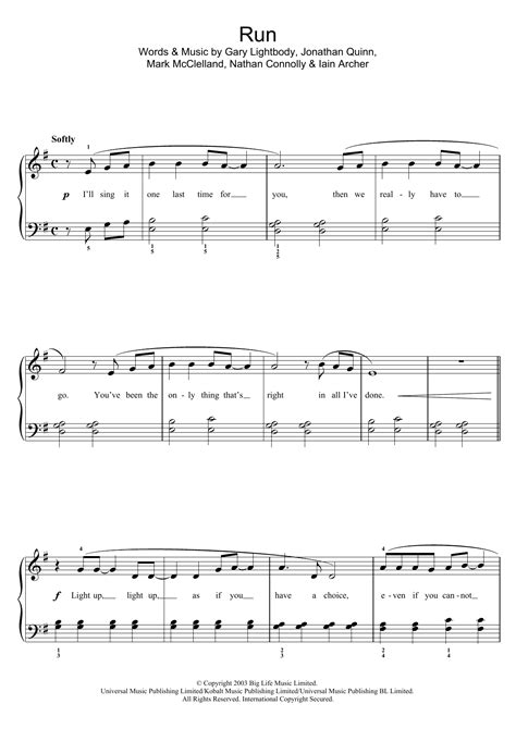 Run by Snow Patrol Sheet Music for Easy Piano at Sheet Music Direct