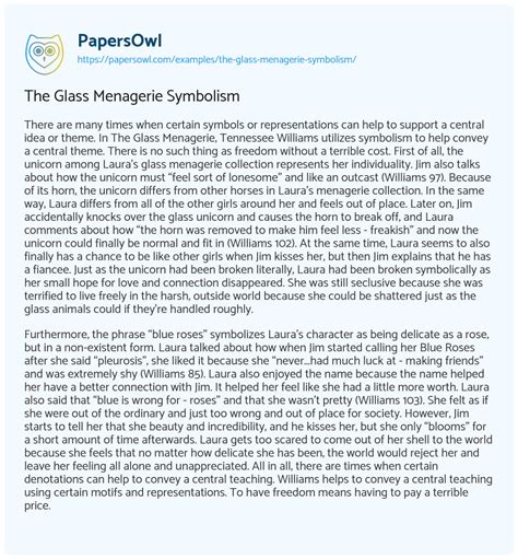 The Glass Menagerie Symbolism - Free Essay Example - 454 Words | PapersOwl.com