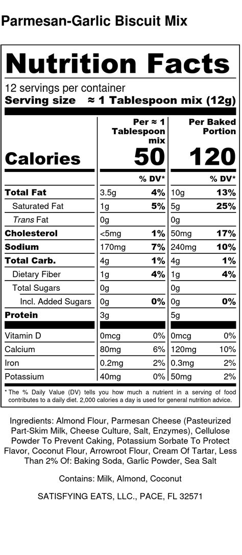 Parmesan-Garlic Biscuit Mix – Nutrition Label- Good One