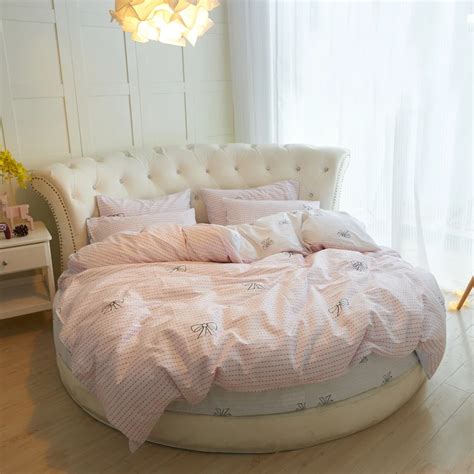 Round bed 4pcs bedding set pure cotton home textiles hotel linens dots ...