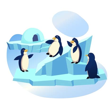 Premium Vector | Group of Funny Penguins Playing on Ice Floe, Zoo