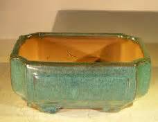 Blue / Green Ceramic Bonsai Pot - Rectangle Professional Series 8.0" x 6.5" x 3.5"