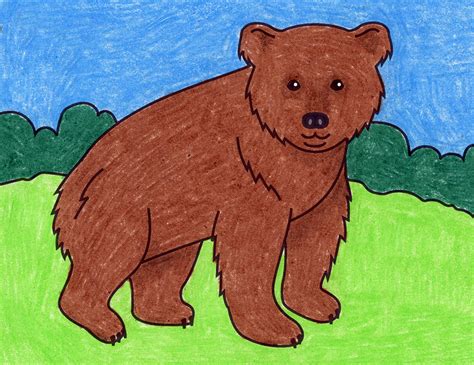 Easy How to Draw a Bear Tutorial Video and Bear Coloring Page