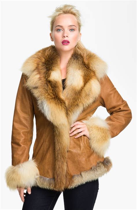 Chosen Furs Lambskin Leather Coat with Fox Fur Trim | Nordstrom